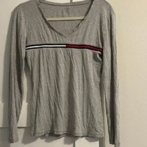 Tommy Hilfiger Gray V-Neck Long Sleeve Top